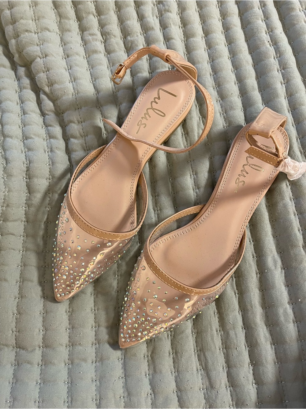Lulus Blush Pink Crystal-Embellished Pointed Slingback Flats